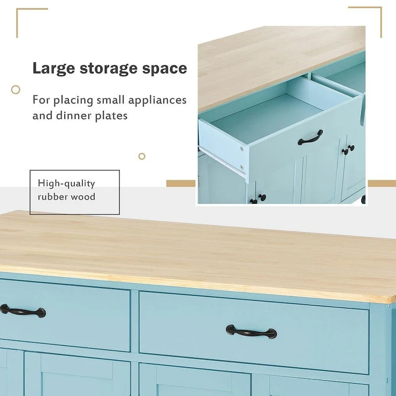 54.3  W Solid Wood Countertop Kitchen Cart with 4 Door Cabinet and 2 Drawers