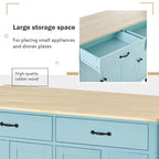 54.3  W Solid Wood Countertop Kitchen Cart with 4 Door Cabinet and 2 Drawers