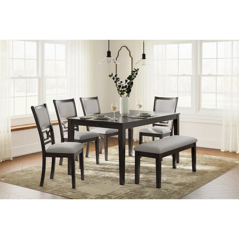 Signature Design by Ashley Langwest Dining Table and 4 Chairs and Bench (Set of 6)
