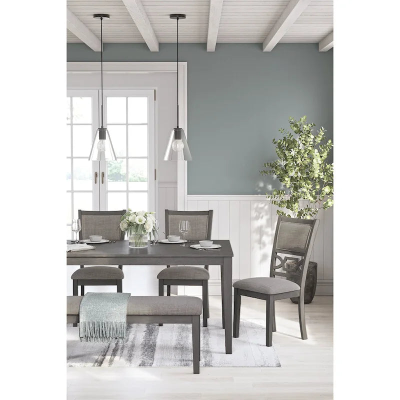 Signature Design by Ashley Langwest Dining Table and 4 Chairs and Bench (Set of 6)