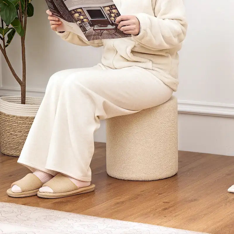 Adeco Footrest Ottoman 13 inches Fabric Stool for Living Room Bedroom