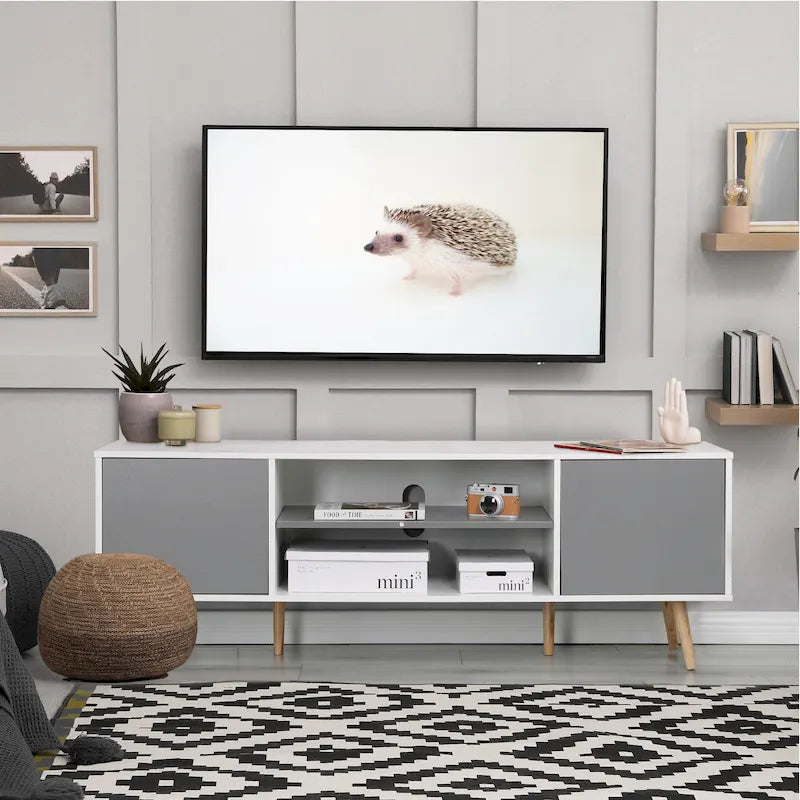 AVAWING Mid-Century Modern TV Stand for 60  TV with Storage and Open Shelf