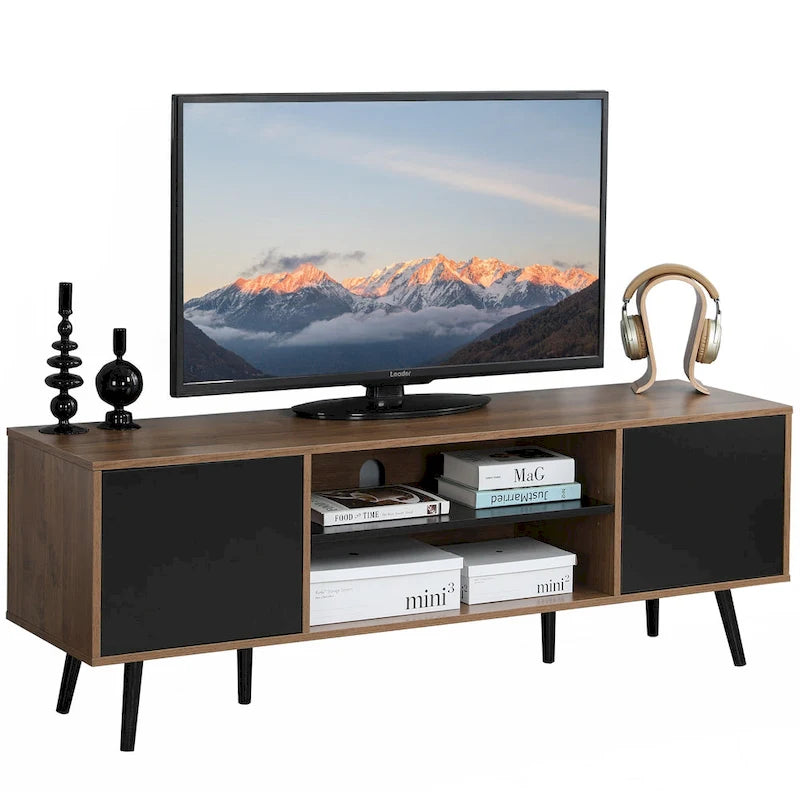 AVAWING Mid-Century Modern TV Stand for 60  TV with Storage and Open Shelf