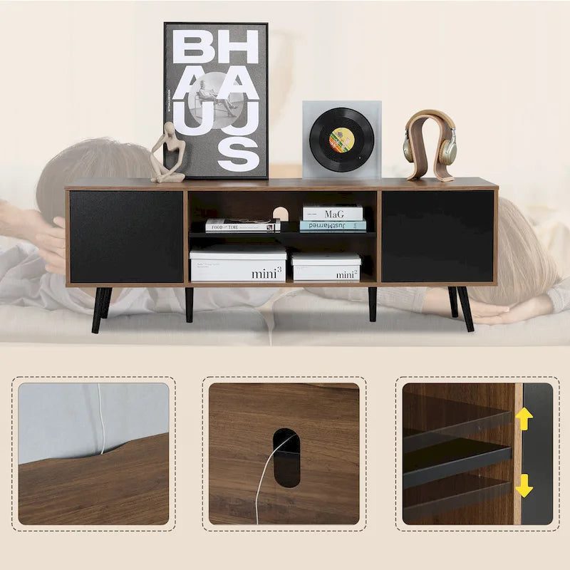 AVAWING Mid-Century Modern TV Stand for 60  TV with Storage and Open Shelf