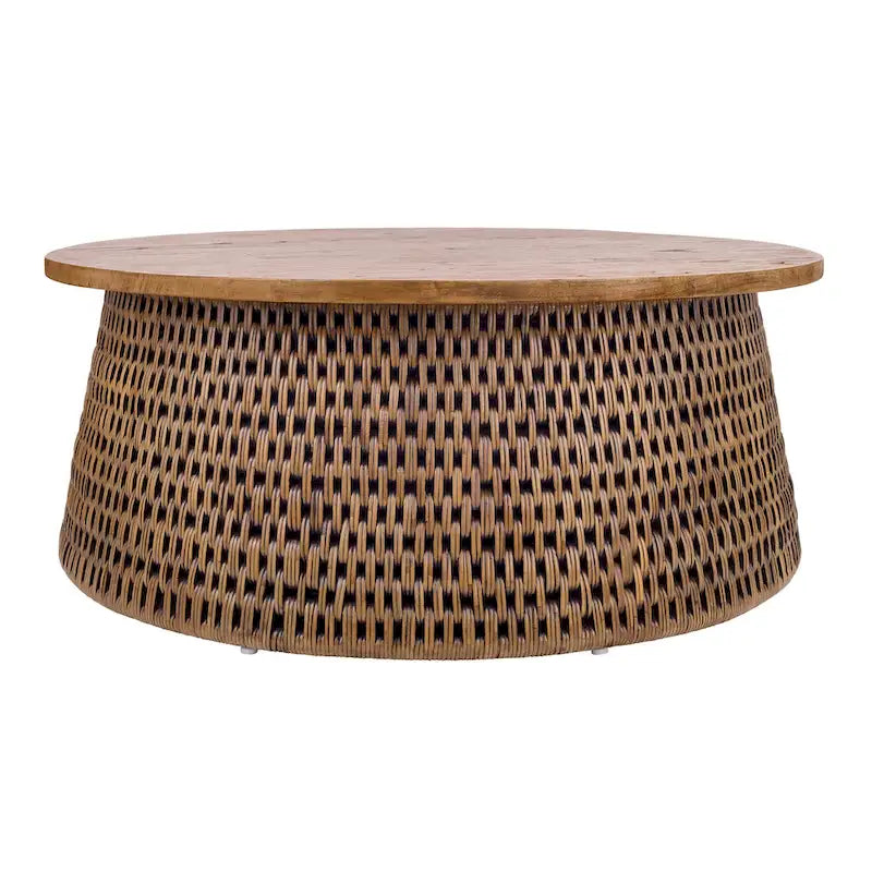 Kamari Rattan Coffee Table & Side/End Table w/ Wood Top