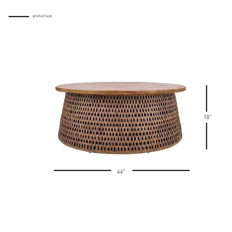 Kamari Rattan Coffee Table & Side/End Table w/ Wood Top