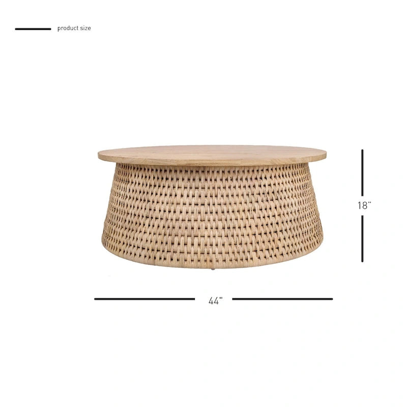 Kamari Rattan Coffee Table & Side/End Table w/ Wood Top