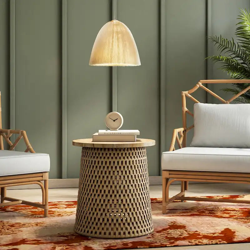 Kamari Rattan Coffee Table & Side/End Table w/ Wood Top
