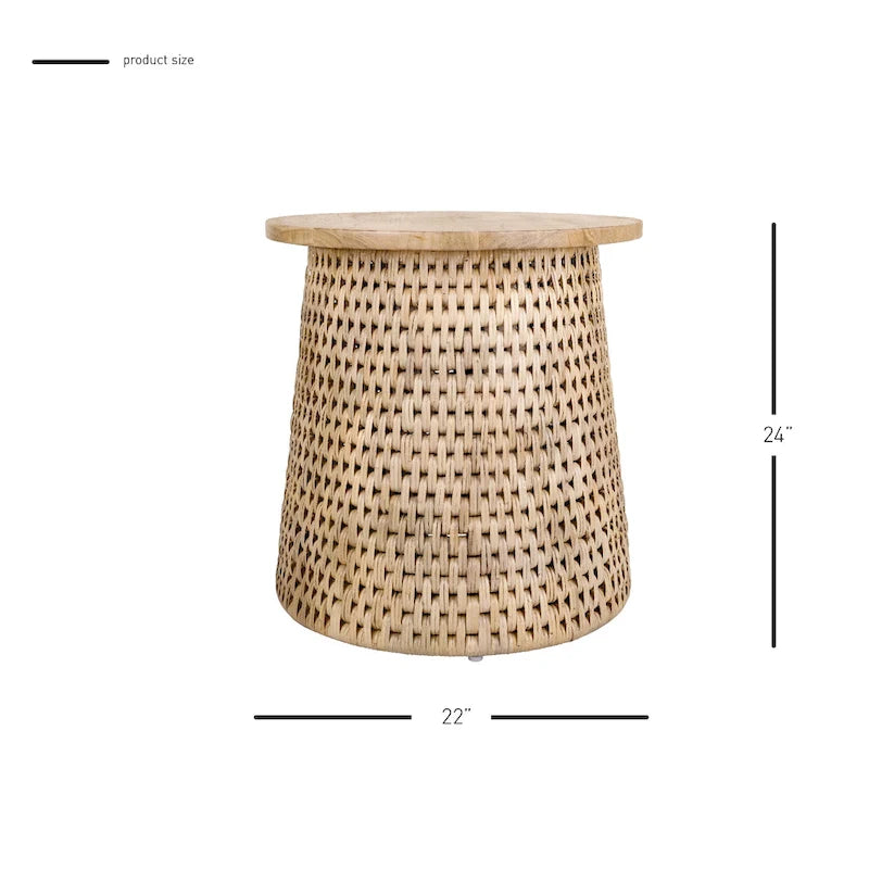Kamari Rattan Coffee Table & Side/End Table w/ Wood Top