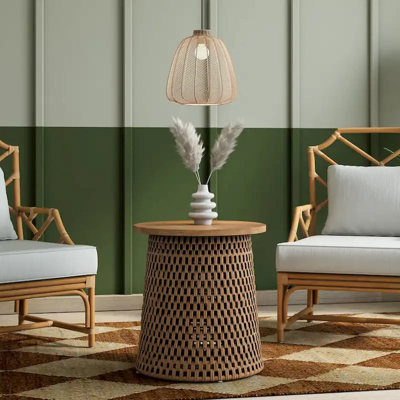 Kamari Rattan Coffee Table & Side/End Table w/ Wood Top
