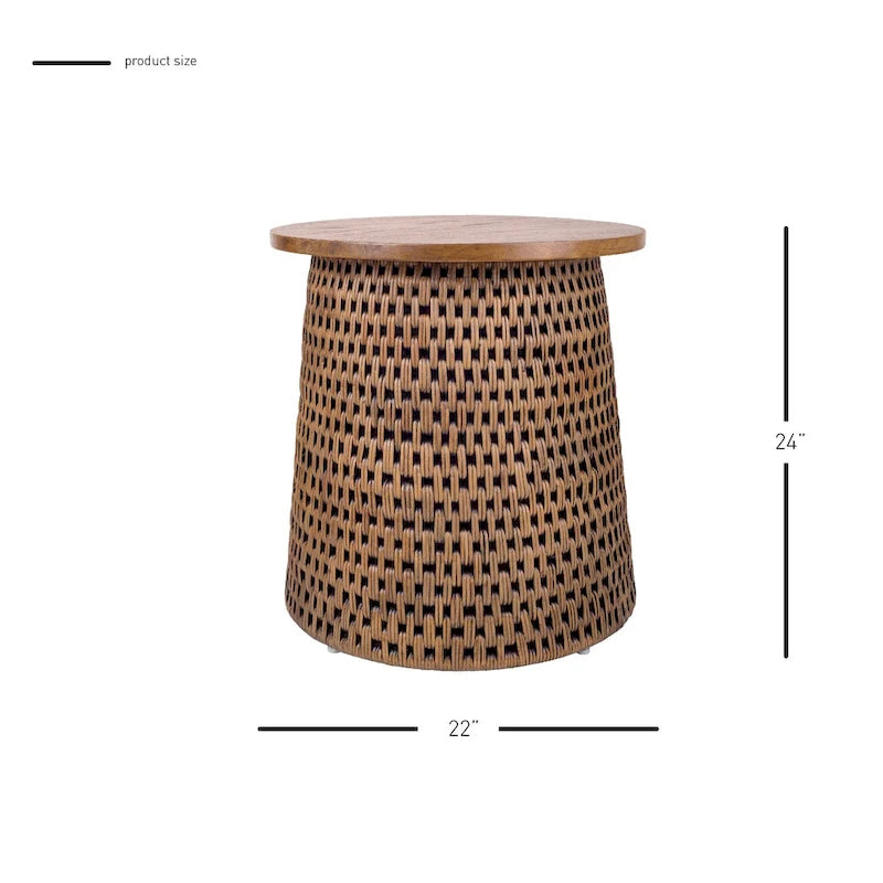 Kamari Rattan Coffee Table & Side/End Table w/ Wood Top
