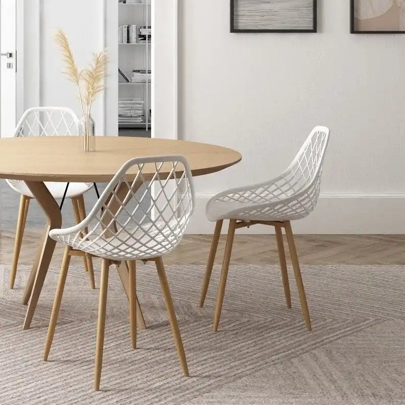 Kurv Mid-Century Modern Dining Chair with Steel Legs for Indoors or Outdoors - Set of 2