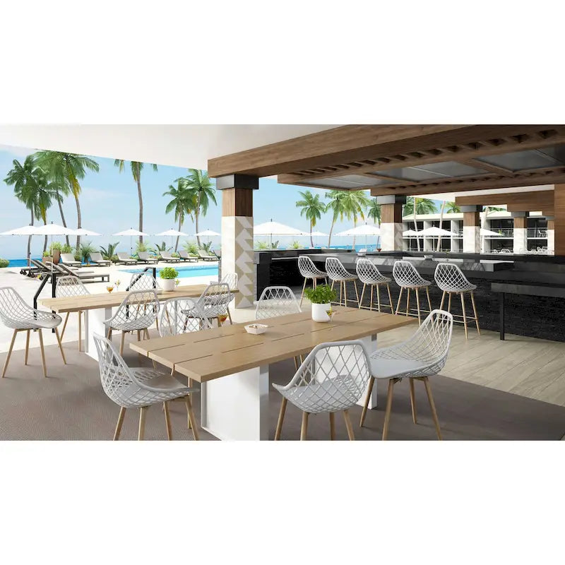 Kurv Mid-Century Modern Dining Chair with Steel Legs for Indoors or Outdoors - Set of 2