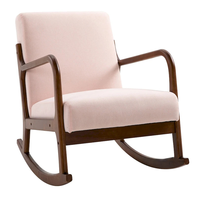HOMCOM Rocking Chair with Curved Wood Base, Fabric Rocker with Padded Seat Home Furniture Bedroom Living Room Relax