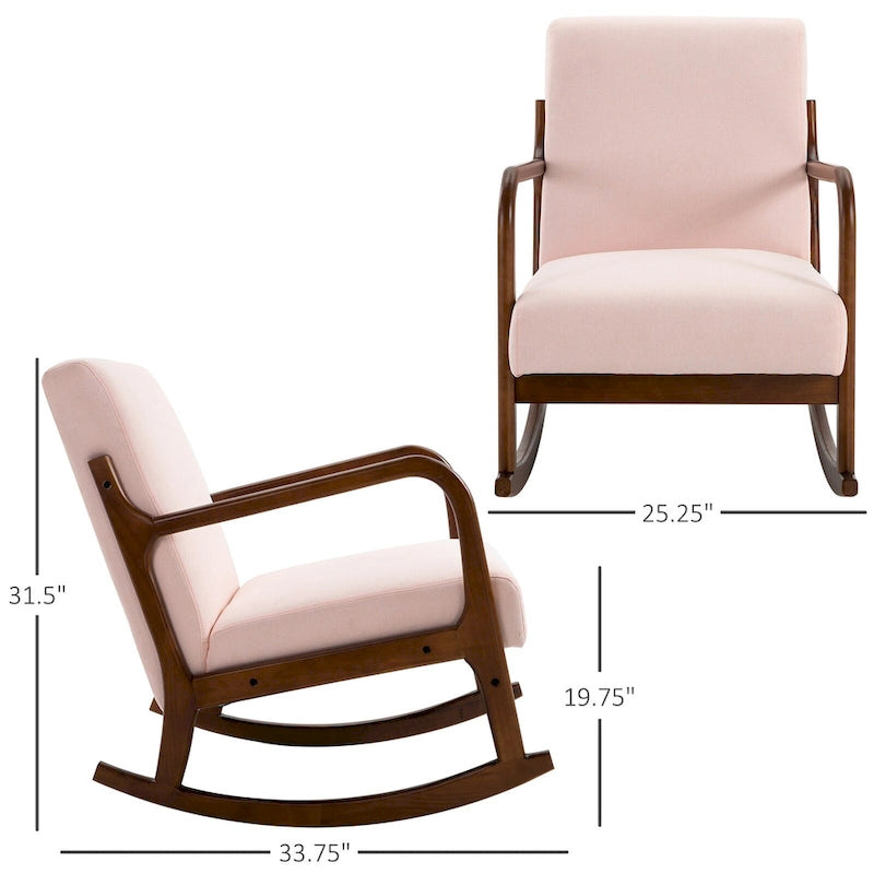 HOMCOM Rocking Chair with Curved Wood Base, Fabric Rocker with Padded Seat Home Furniture Bedroom Living Room Relax