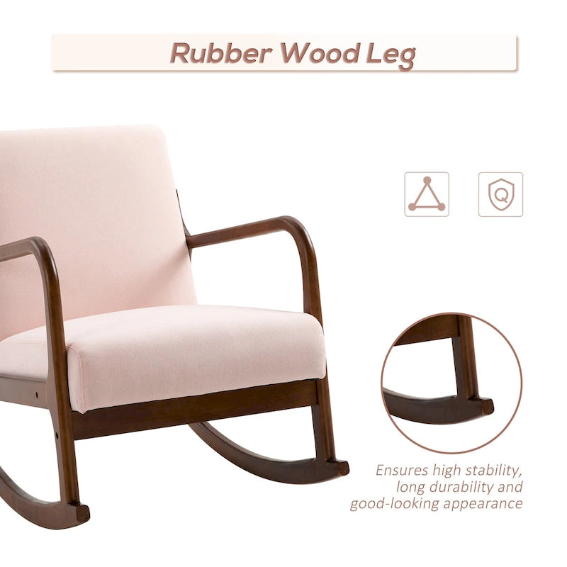HOMCOM Rocking Chair with Curved Wood Base, Fabric Rocker with Padded Seat Home Furniture Bedroom Living Room Relax