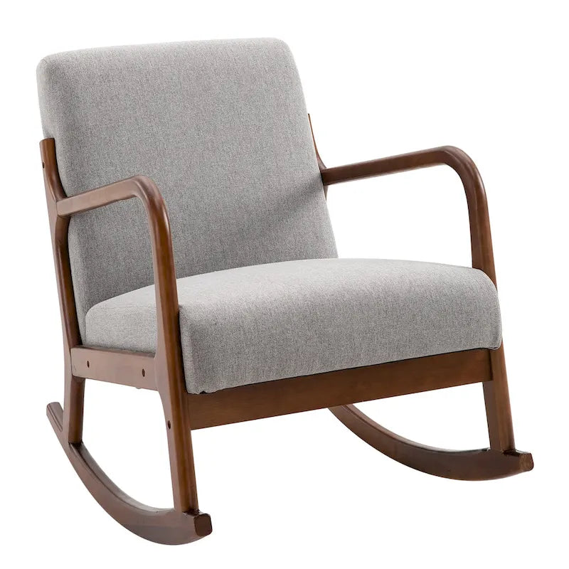 HOMCOM Rocking Chair with Curved Wood Base, Fabric Rocker with Padded Seat Home Furniture Bedroom Living Room Relax