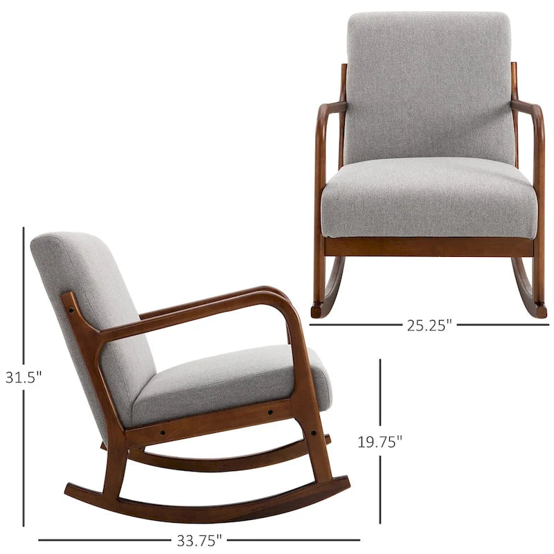 HOMCOM Rocking Chair with Curved Wood Base, Fabric Rocker with Padded Seat Home Furniture Bedroom Living Room Relax