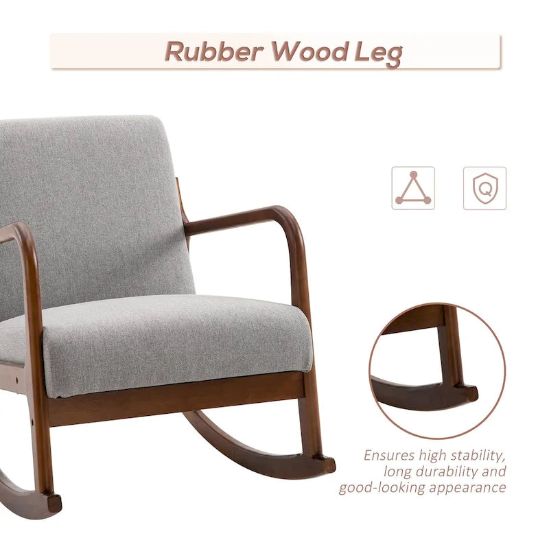 HOMCOM Rocking Chair with Curved Wood Base, Fabric Rocker with Padded Seat Home Furniture Bedroom Living Room Relax