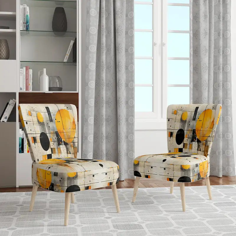Designart  Geometric Abstraction III  Upholstered Abstract Shapes Accent Chair and Modern & Contemporary Arm Chair
