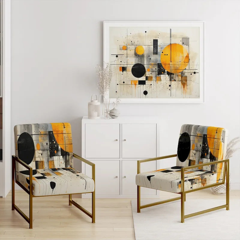 Designart  Geometric Abstraction III  Upholstered Abstract Shapes Accent Chair and Modern & Contemporary Arm Chair