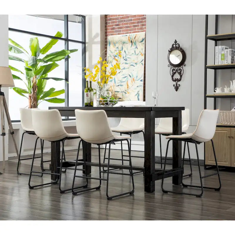 Roundhill Furniture Lotusville 7-pc. Counter-height Black Wood Dining Set