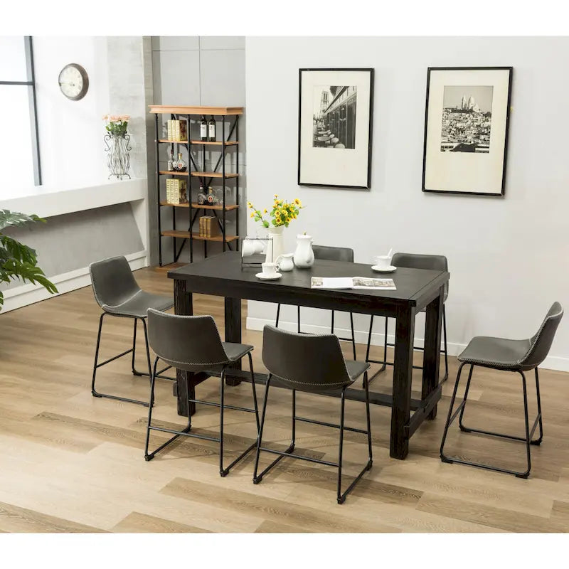 Roundhill Furniture Lotusville 7-pc. Counter-height Black Wood Dining Set