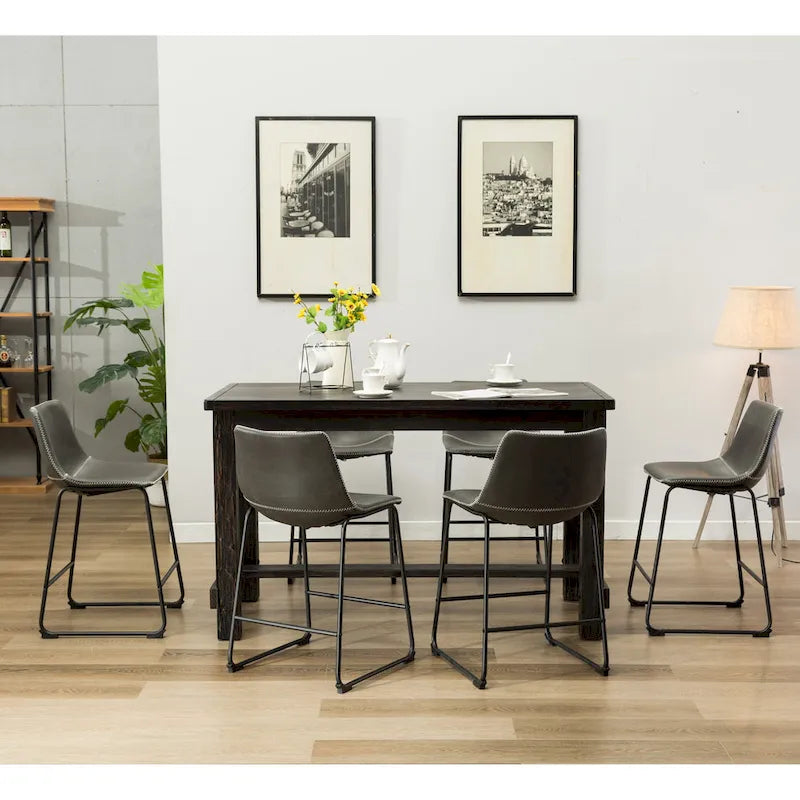 Roundhill Furniture Lotusville 7-pc. Counter-height Black Wood Dining Set