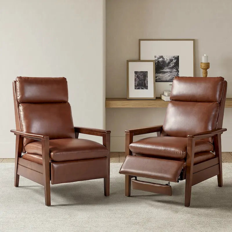 Patrick Mid-century Vegan Leather Solid Wood Recliner Set of 2 by HULALA HOME
