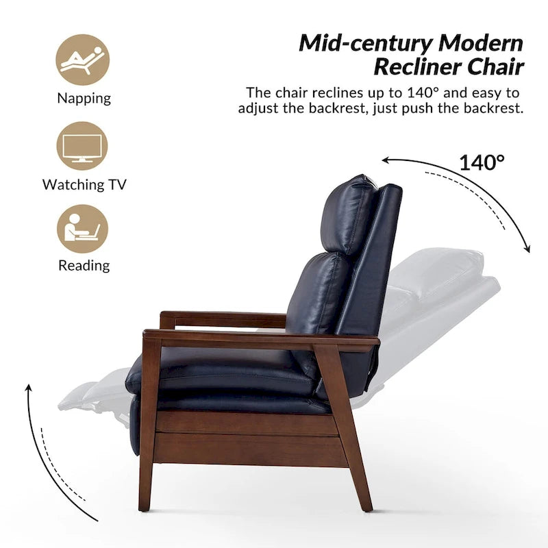 Patrick Mid-century Vegan Leather Solid Wood Recliner Set of 2 by HULALA HOME