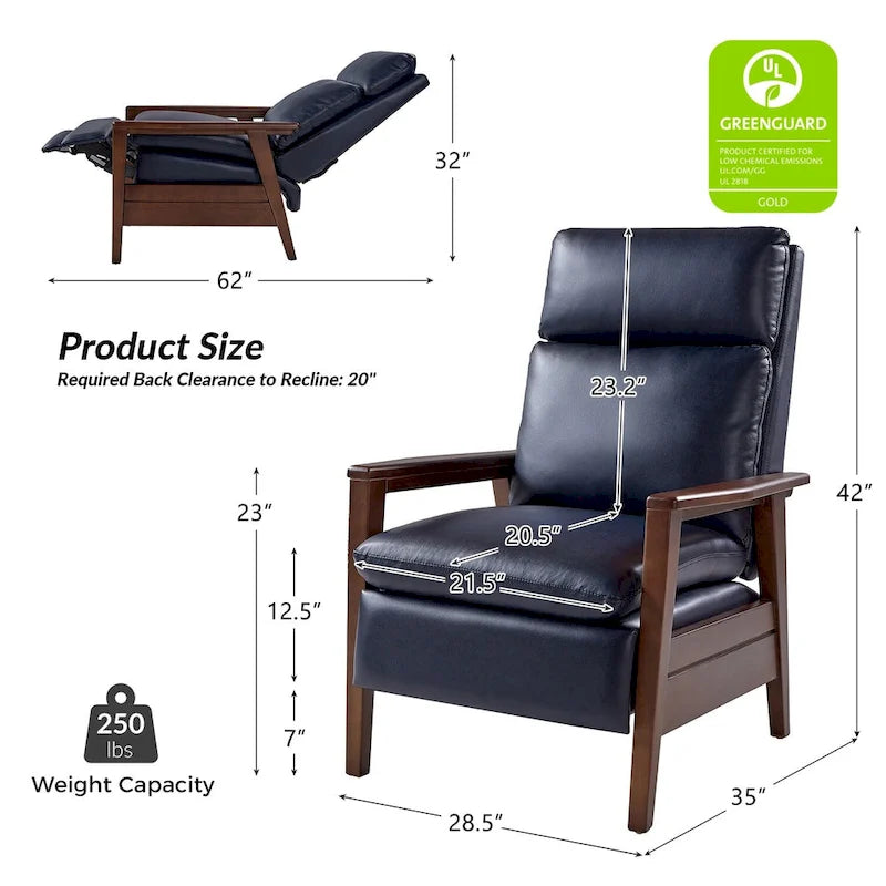 Patrick Mid-century Vegan Leather Solid Wood Recliner Set of 2 by HULALA HOME