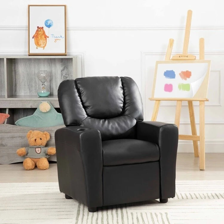 Pushback Kids Recliner Chair with Footrest & Cup Holders - Ultimate Comfort for Toddlers