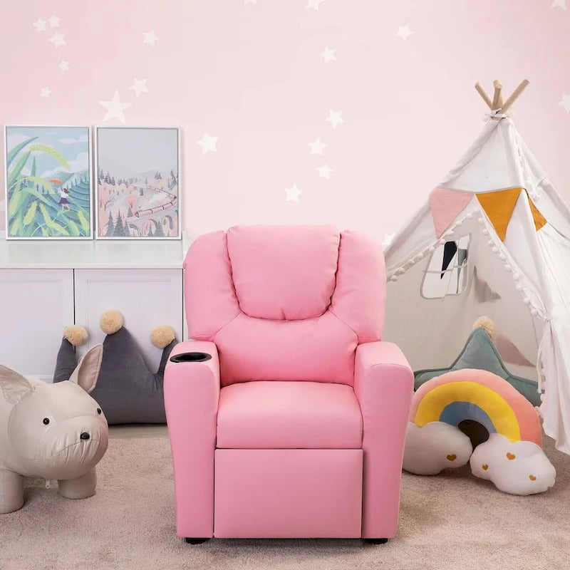 Pushback Kids Recliner Chair with Footrest & Cup Holders - Ultimate Comfort for Toddlers