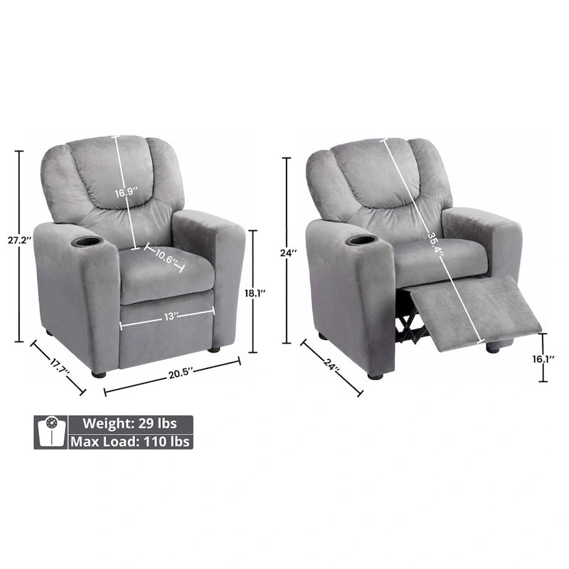 Pushback Kids Recliner Chair with Footrest & Cup Holders - Ultimate Comfort for Toddlers