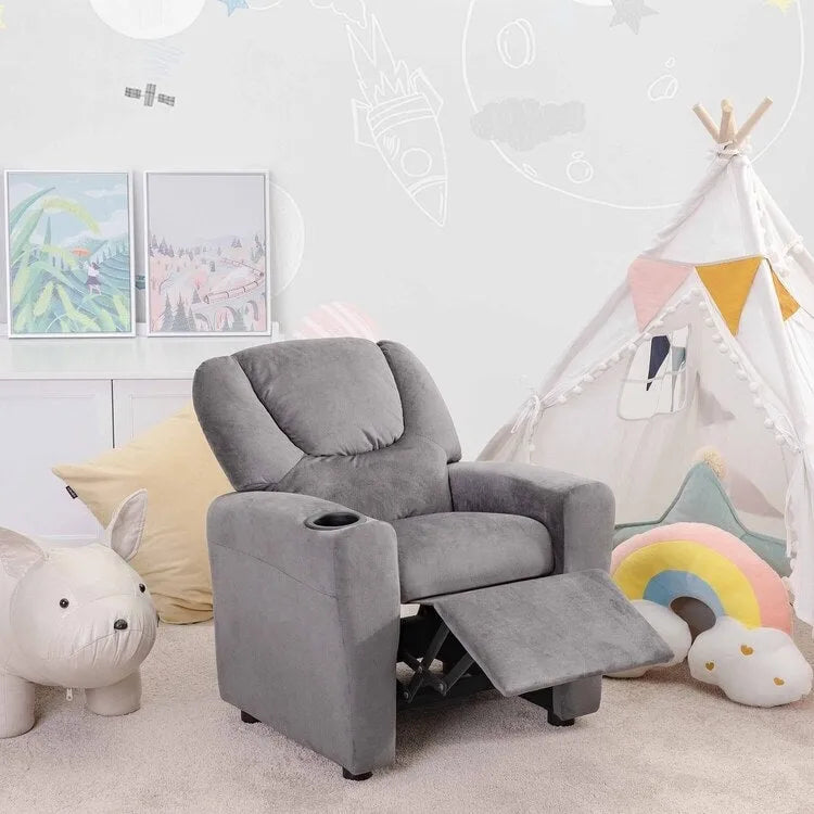 Pushback Kids Recliner Chair with Footrest & Cup Holders - Ultimate Comfort for Toddlers