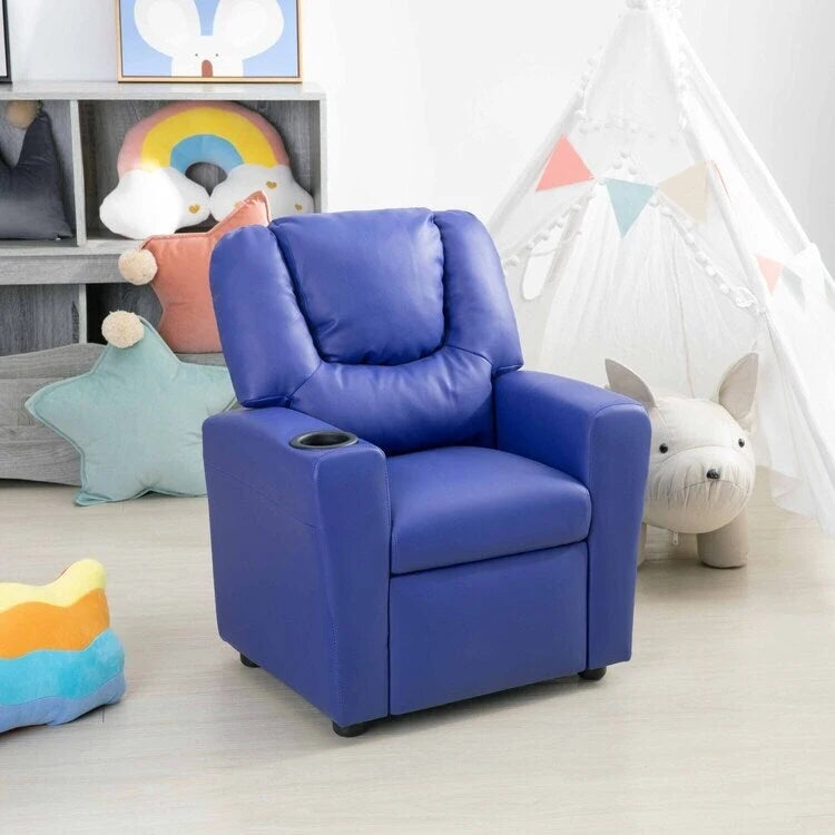 Pushback Kids Recliner Chair with Footrest & Cup Holders - Ultimate Comfort for Toddlers