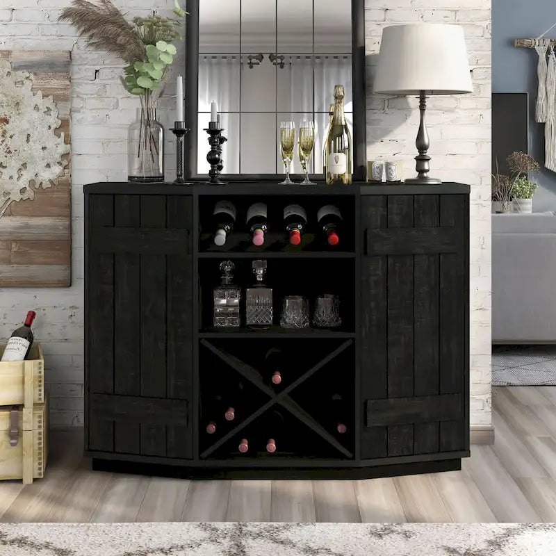 DH BASIC Farmhouse Plank-Style 28-Bottle 47-Inch Wine Cabinet Buffet by Denhour