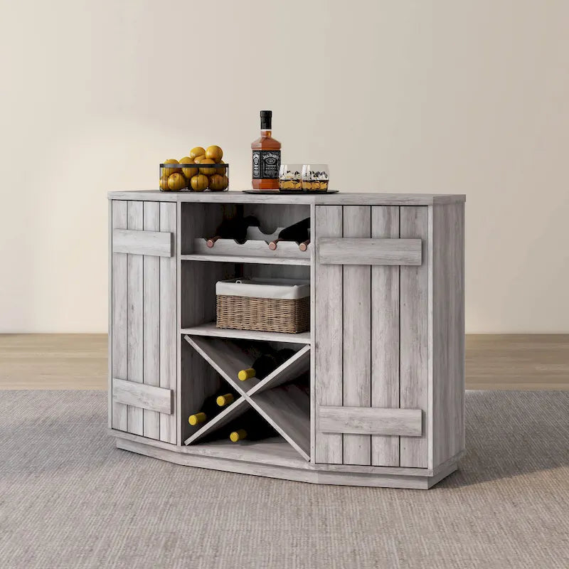 DH BASIC Farmhouse Plank-Style 28-Bottle 47-Inch Wine Cabinet Buffet by Denhour