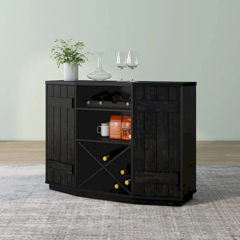 DH BASIC Farmhouse Plank-Style 28-Bottle 47-Inch Wine Cabinet Buffet by Denhour