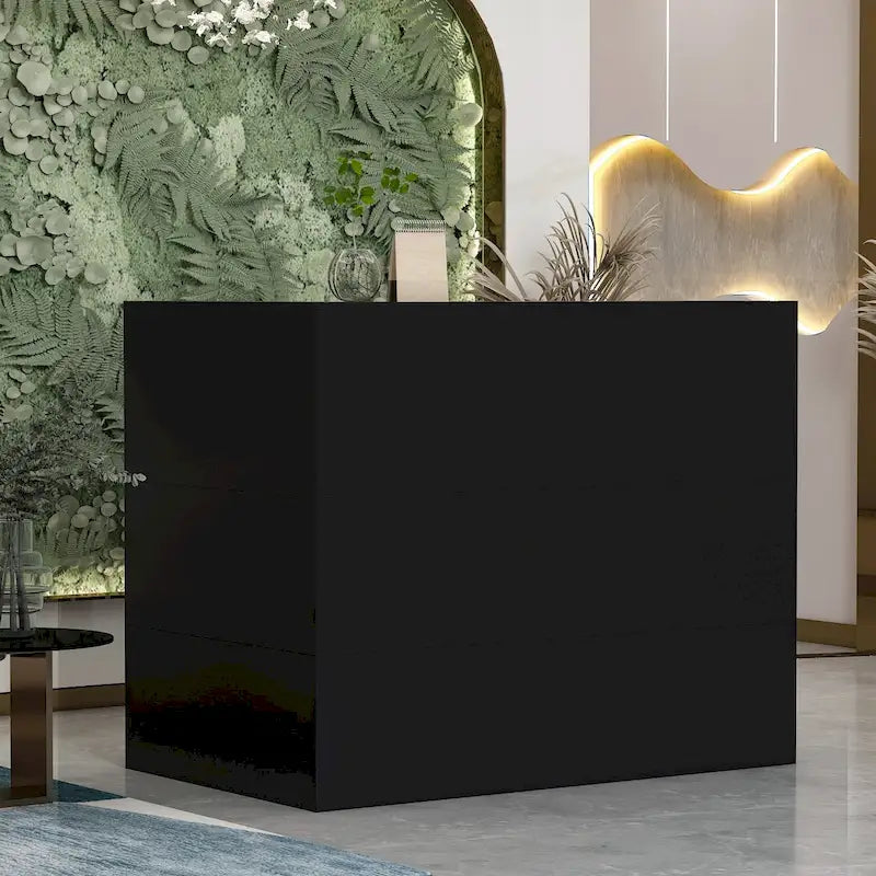 Timechee Reception Desk L-Shaped Counter Shelves Drawers Reception Table