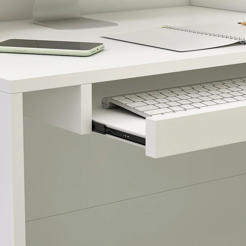 Timechee Reception Desk L-Shaped Counter Shelves Drawers Reception Table
