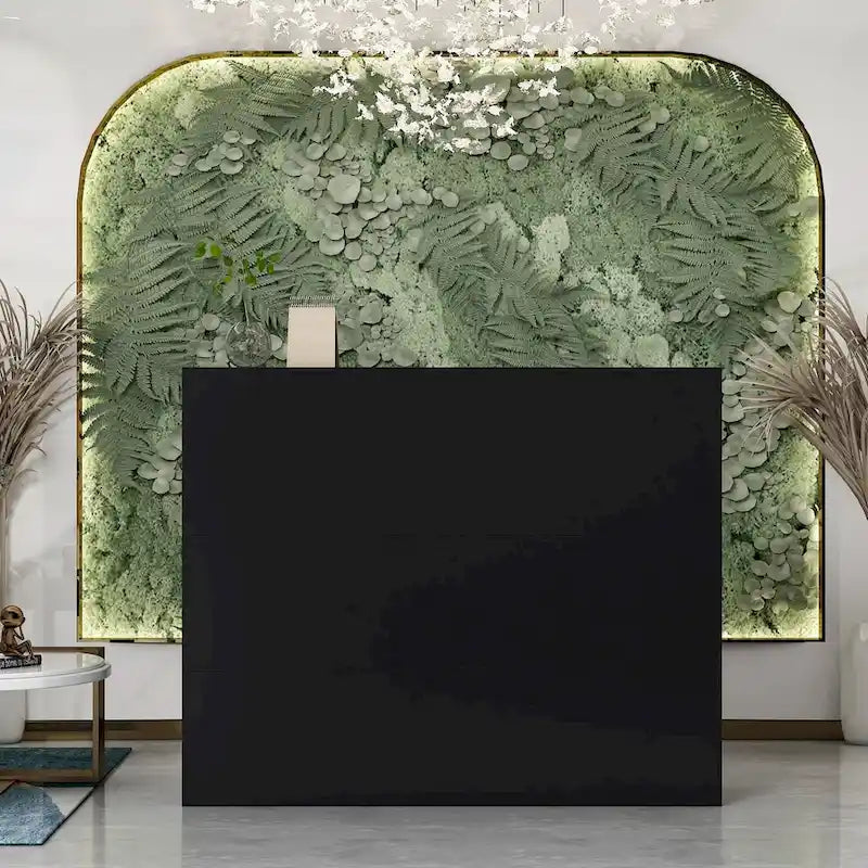 Timechee Reception Desk L-Shaped Counter Shelves Drawers Reception Table