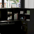 Timechee Reception Desk L-Shaped Counter Shelves Drawers Reception Table