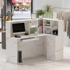 Timechee Reception Desk L-Shaped Counter Shelves Drawers Reception Table