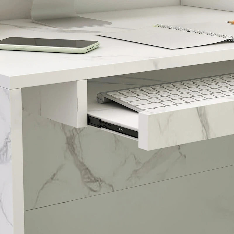 Timechee Reception Desk L-Shaped Counter Shelves Drawers Reception Table