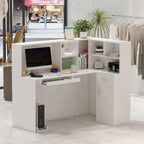 Timechee Reception Desk L-Shaped Counter Shelves Drawers Reception Table