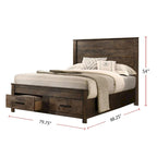 Wooden Storage California King Platform Bedroom Set in Rustic Golden Brown