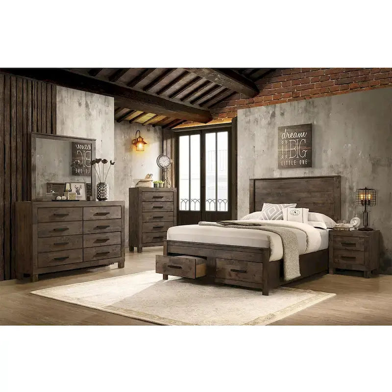 Wooden Storage California King Platform Bedroom Set in Rustic Golden Brown