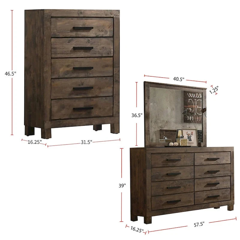Wooden Storage California King Platform Bedroom Set in Rustic Golden Brown
