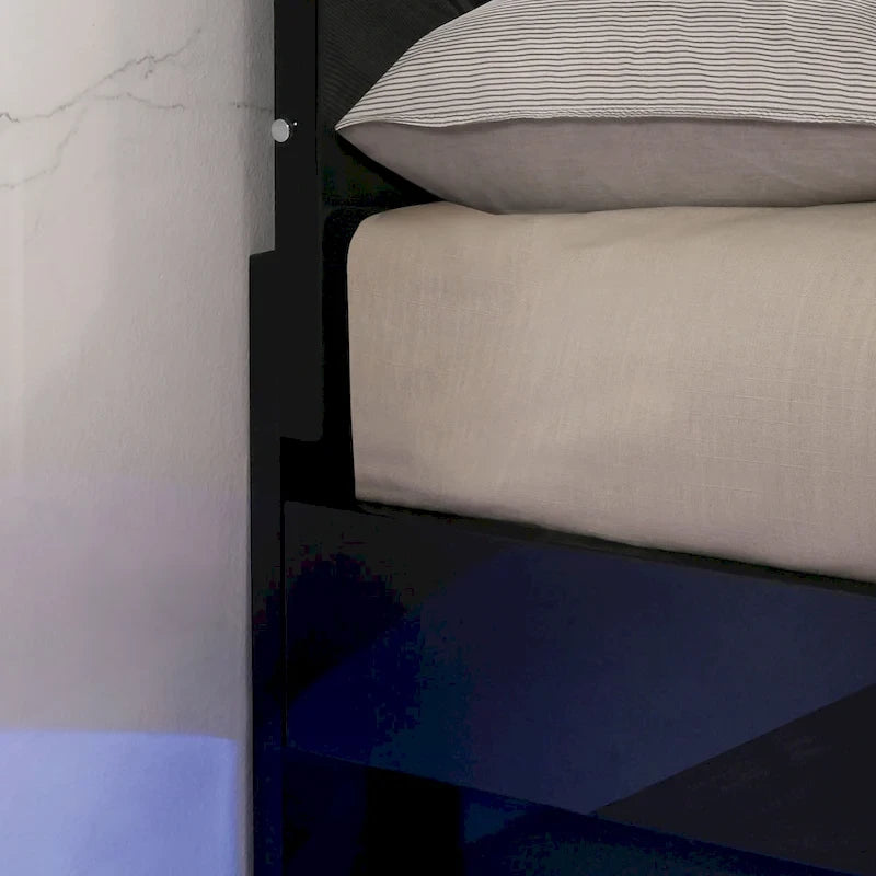 Benvolio Contemporary Black Wood LED 3-Piece Panel Bed with 2 Nightstands Set with USB Port by Furniture of America